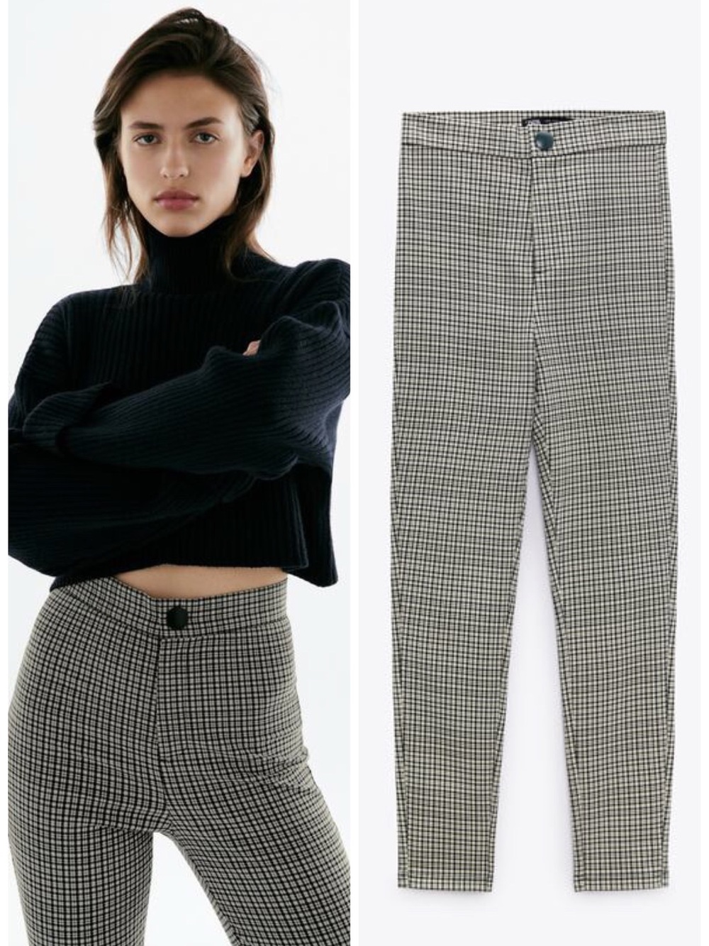 Zara Textured High Rise Skinny Pant in Plaid Size M EUC Legging